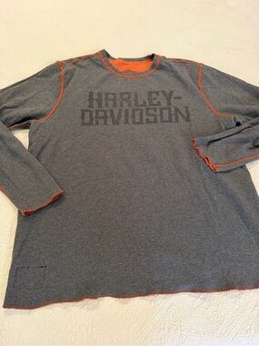 Harley Davidson men’s XL orange gray waffle weave pullover reversible shirt